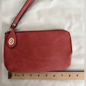 Coral Wristlet Clutch with zipper crossbody strap card slots & pocket